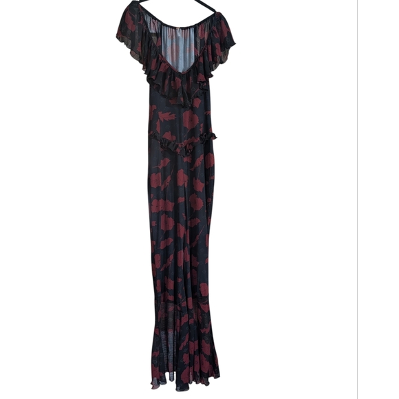 🌹 Free People Black & Crimson Floral Ruffle Flare Jumpsuit – S - Picture 3 of 9